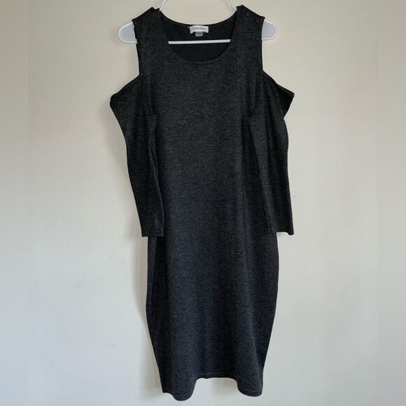 Calvin Klein Cold Shoulder Grey Sweater Dress- Women Large - Picture 1 of 5